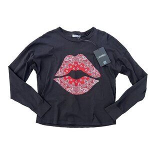 Lauren Moshi Red Bandana Lips Top Black ( XS )